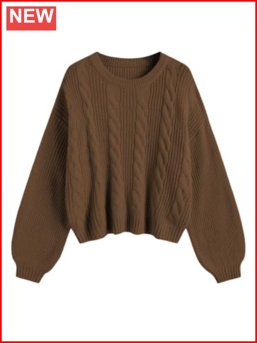 Cozy Cable Knit Sweater Oversized Lantern Sleeve Pullover Top Soft Knit